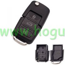 For VW 3 button remote key blank without battery clamp, the blade is HU66. (the key head connect face is square)