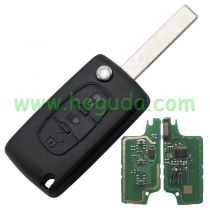For Peugeot 3 button flip remote key with HU83 407 blade  (With Light button) 433Mhz ID46 PCF7961 Chip FSK Model