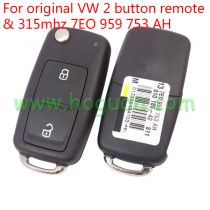 Original For VW 2 button remote key with 315mhz & ID48 chip  7EO959753AH