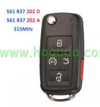 For VW 4+1 button remote key with 315Mhz ID48 chip  FCCID:561837202D