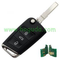 For VW keyless MQB platform  3 button flip remote key  with ID48 chip-434mhz used for T-Cross, etc